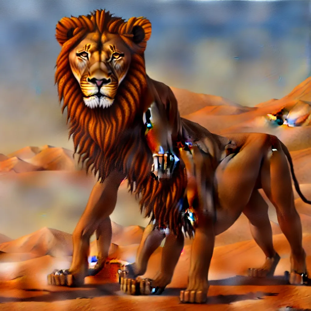 Prompt: anthromorphic lion female, desert, oil on canvas, artstation, a detailed matte painting