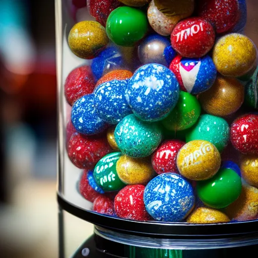 Prompt: a gumball machine, 2 4 mm lens, depth of field, 8 k, hd,