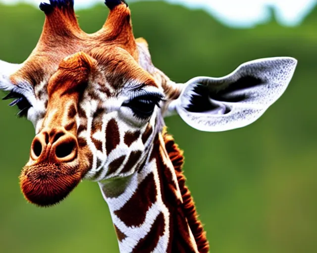 Image similar to a full picture of a whole one giraffe with a short neck in savana