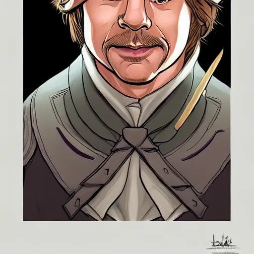 Image similar to a fantasy comic - style full portrait of a halfling maitre'd who looks like david spade, digital illustration by ken taylor and sana takeda and jenny frison, character design, concept art, fine inking lines, vivid colors, dnd, highly detailed!, hd, 4 k, trending on artstation