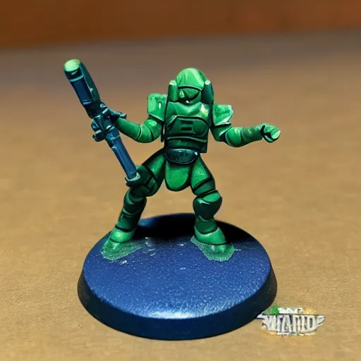 Prompt: Tau firewarrior figurine painted in blue and green