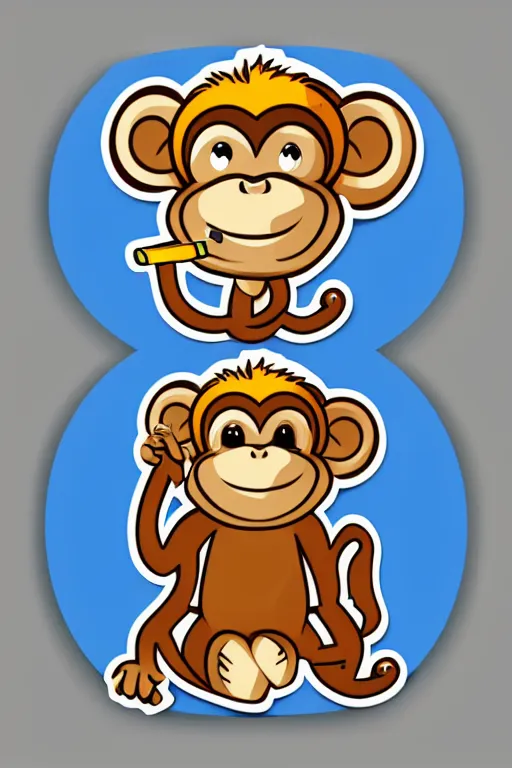 Image similar to Monkey with a cigarette, sticker, colorful, illustration, highly detailed, simple, smooth and clean vector curves, no jagged lines, vector art, smooth