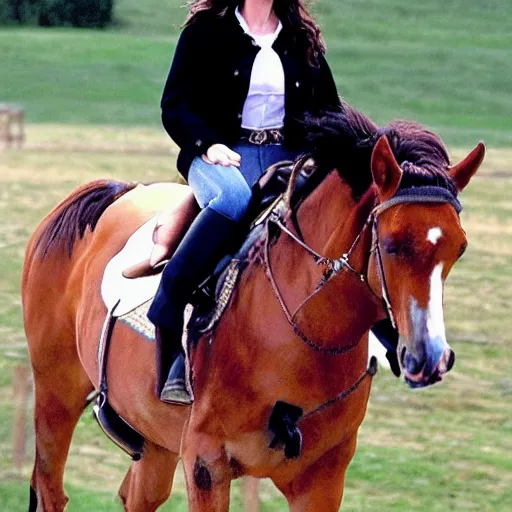 Image similar to jennifer connelly riding a horse high detail