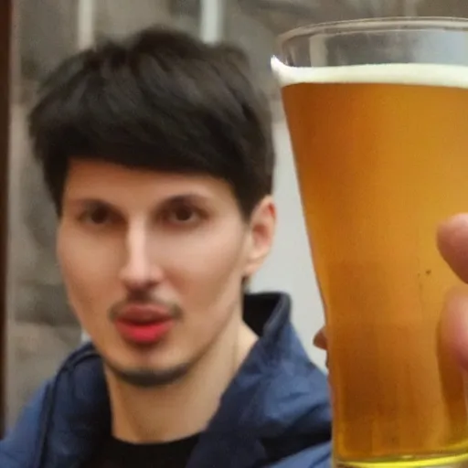 Image similar to pavel durov drinking a beer, high quality photo