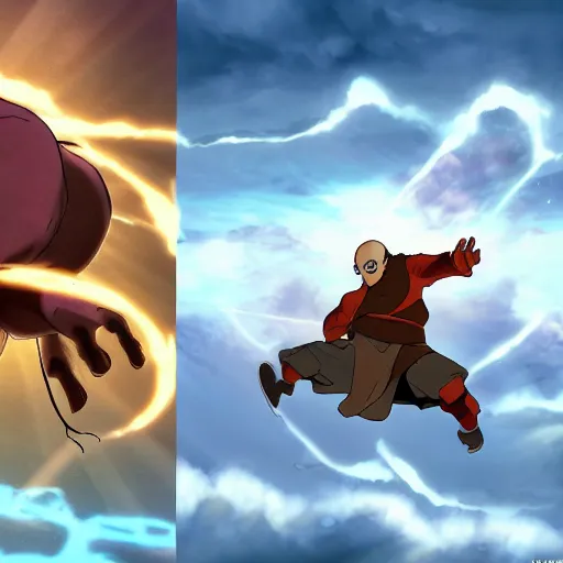 Image similar to tardigrade-like flying bison with aang as air-nomads; The Avatar: The Last Airbender and The Avatar: The Legend of Korra