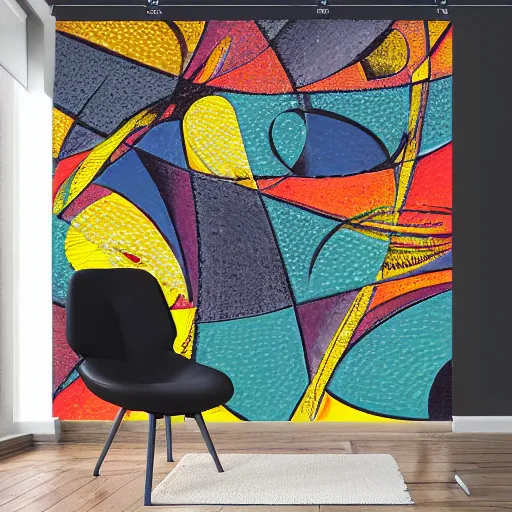 Image similar to carbon based life forms, cubist mural art