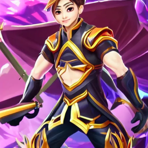 Image similar to xiumin from the band exo as a mobile legends hero, character design, full body, 8 k, high definition, extremely detailed, photo - realistic