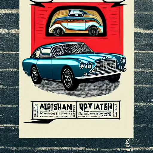 Image similar to colorful!!!!! mcbess illustration of a vintage aston martin