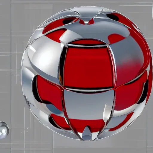 Prompt: chrome spheres on a red cube, schematic diagram