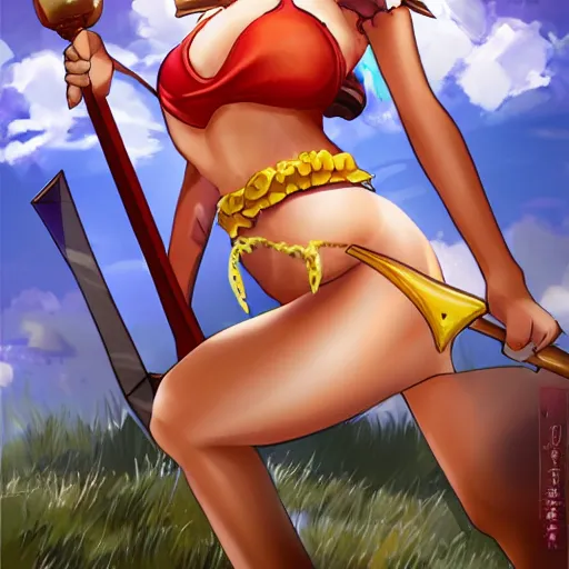 Image similar to 1 5 th century ronald mcdonald siege weapons with pretty anime girl in bikini