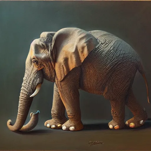 Image similar to a creature that is half elephant and half frog, oil painting by justin gerard