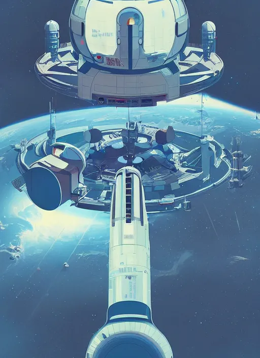 Prompt: a picture of a space station in the sky, poster art by james gilleard, cgsociety, retrofuturism, poster art, futuristic, imax