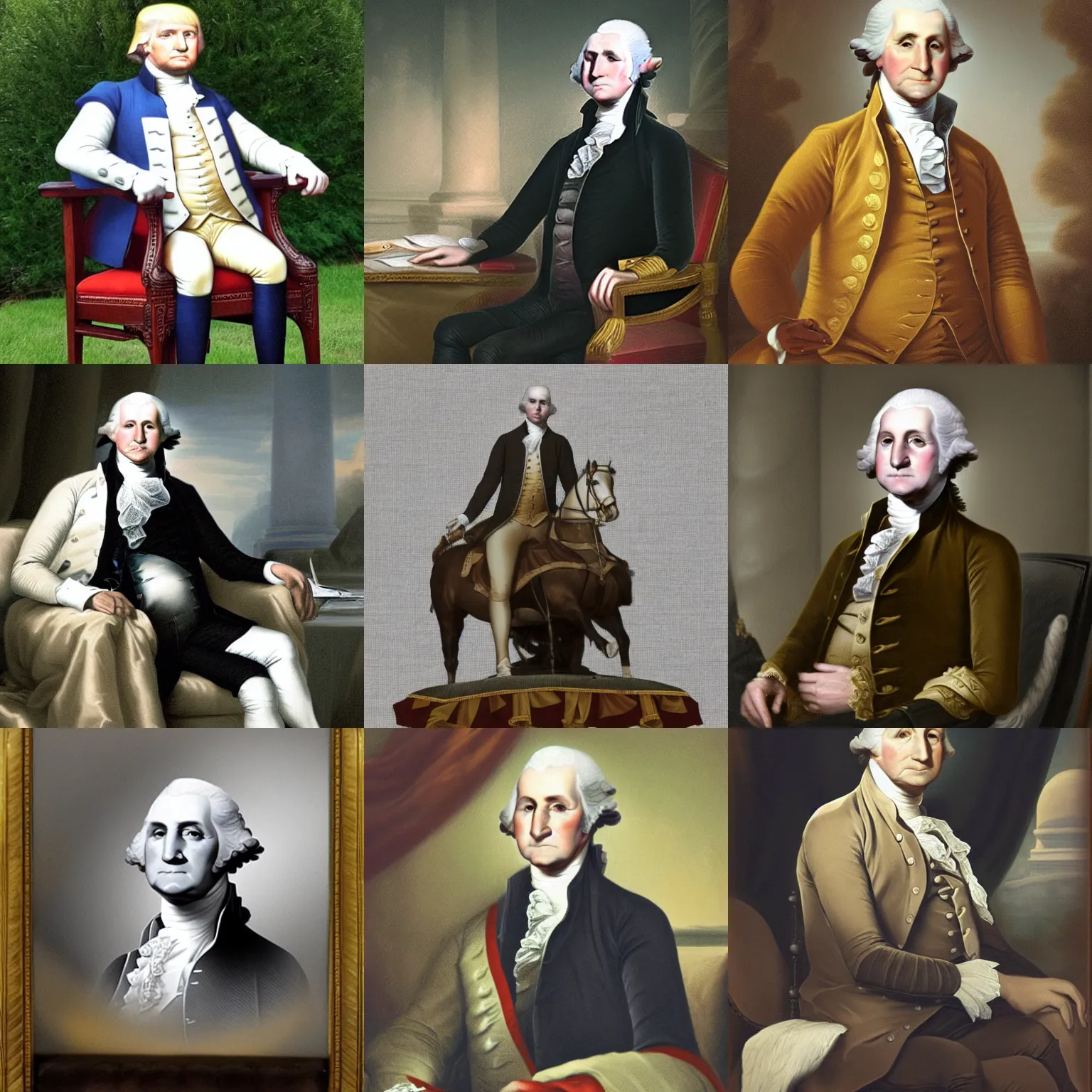 Prompt: George Washington sitting on Donald Trump