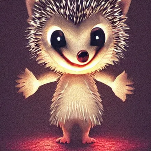 Prompt: the cutest hedgehog vampire in the whole wide world, masterpiece, digital art, light, bright, warm, fuzzy, cute, realistic