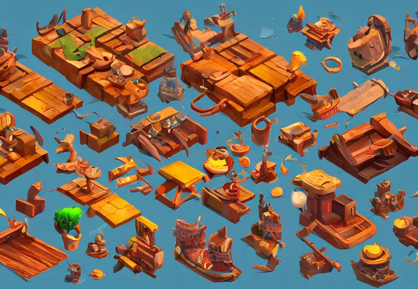 Image similar to isometric chubby 3 d game props, based on pirate kings, with detailed, clean, cartoon, octane render, unreal engine, artgerm, artstation