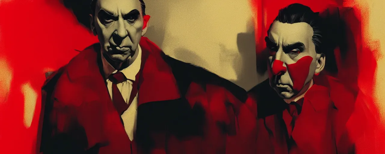 Image similar to duotone noir red black concept illustration 3 / 4 portrait of bela lugosi. cinematic scene. volumetric lighting. golden rario accidental renaissance. by sachin teng and sergey kolesov and ruan jia and heng z. graffiti art, scifi, fantasy, hyper detailed. octane render. concept art. trending on artstation