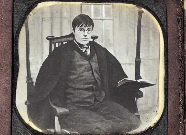 Prompt: a daguerrotype photo of harry potter, award winning photo