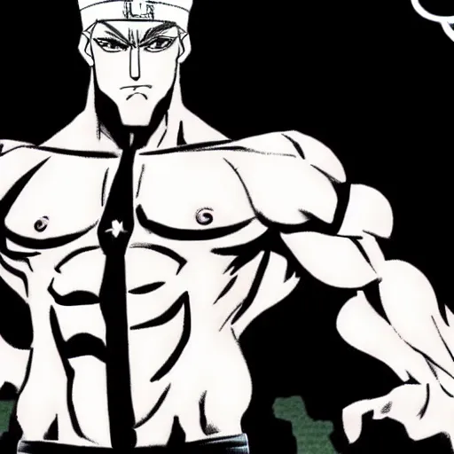 Image similar to putin in jojo bizarre adventure with a muscular body, very anime style