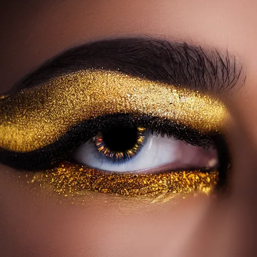 close view of an eye of a woman with complex makeup,, Stable Diffusion