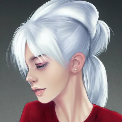 Image similar to a girl with white hair in a hairbun, by qinniart