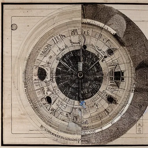 Image similar to a blueprint of time machine by da vinci