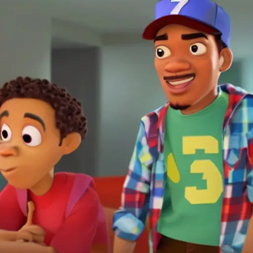 Image similar to a tv still of Chance The Rapper starring in a 2006 Pixar Animated movie