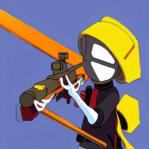 Image similar to canti from flcl anime holding a valorant style sniper rifle.