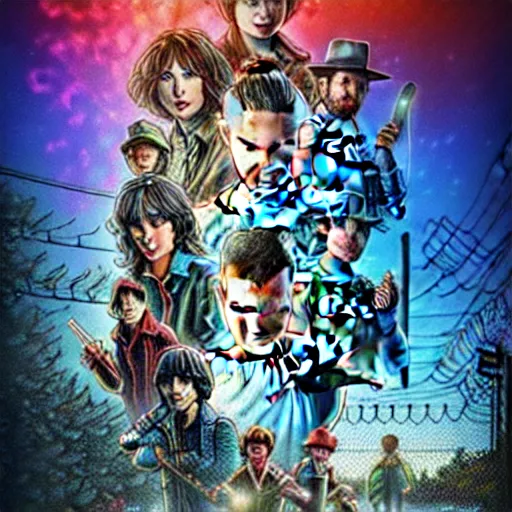 Image similar to the cast of stranger things digital art