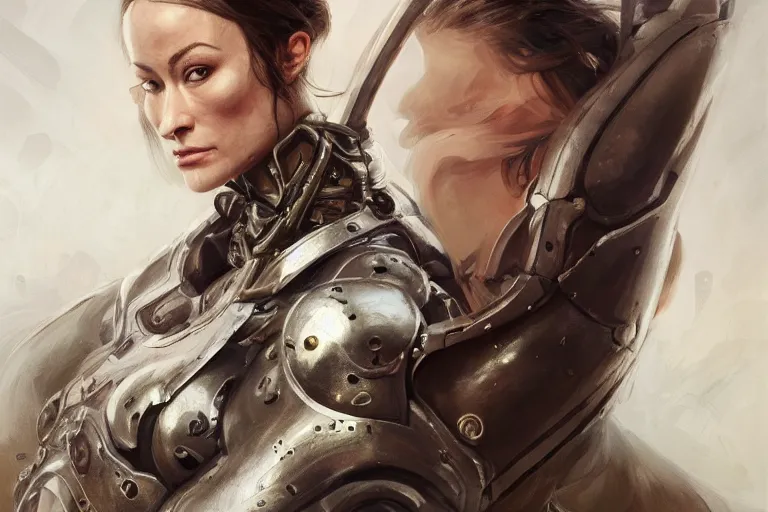 Prompt: a finely detailed portrait of Olivia Wilde, clothed in battle armor, olive skin, long dark hair, beautiful bone structure, symmetrical facial features, intricate, elegant, digital painting, trending on Artstation, concept art, smooth, sharp focus, illustration, from Metal Gear by Ruan Jia and Mandy Jurgens and Artgerm and Greg Rutkowski, award winning