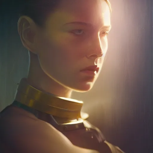 Image similar to Riveting female android portrait, atmospheric lighting, painted, intricate, volumetric lighting, beautiful, golden hour, sharp focus, ultra detailed, by Leesha Hannigan, Ross Tran, Thierry Doizon, Kai Carpenter, Ignacio Fernández Ríos