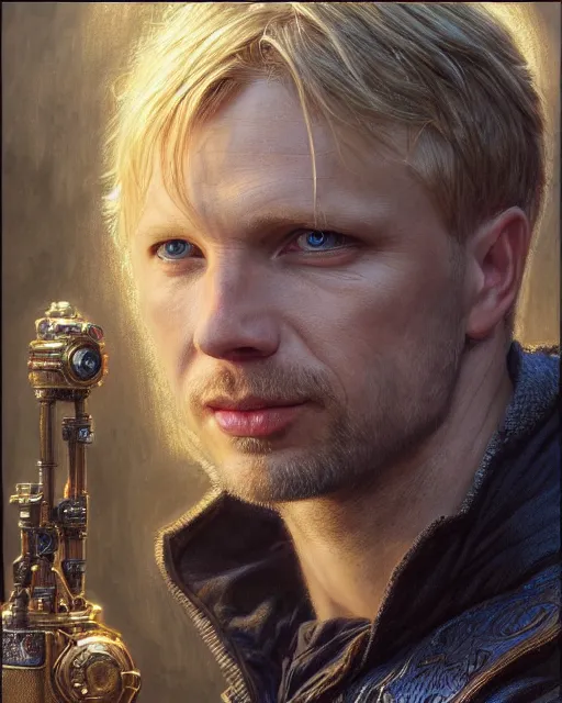 Image similar to attractive arthur pendragon portrait, highly detailed, very intricate, cinematic lighting, closeup painted portrait, by donato giancola and rossdraws and magali villenueve, featured on artstation