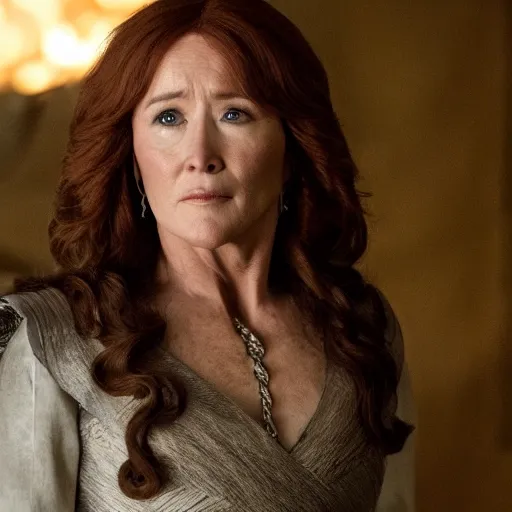 Image similar to mary mcdonnell as catlyn stark from game of thrones golden hour cinematic