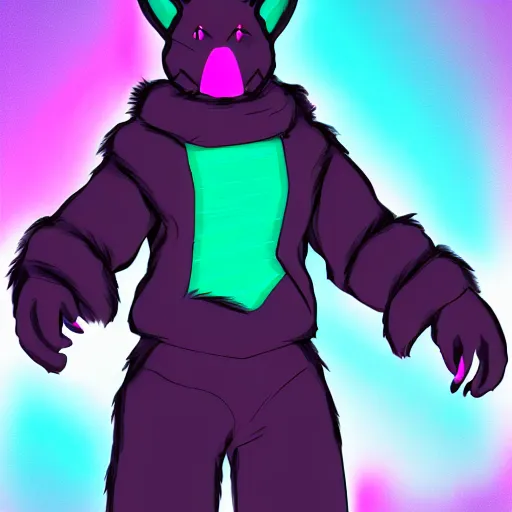 Prompt: fur affinity furry synthwave protogen fursona OC