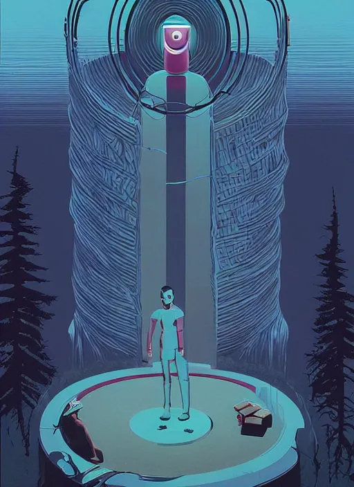 Image similar to poster artwork by Michael Whelan and Tomer Hanuka, of the game Portal, from scene from Twin Peaks, clean