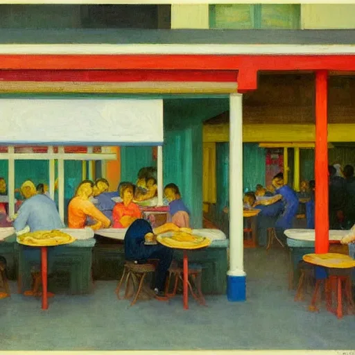 Image similar to A hawker centre painted by Edward Hopper