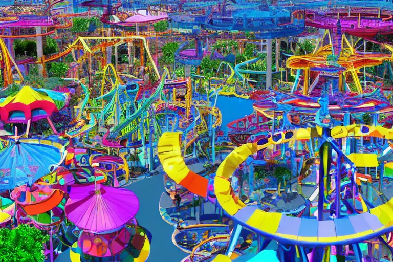 Image similar to a giant amusement park. colorful. photorealism.