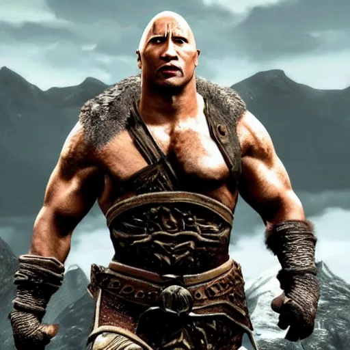 Prompt: Dwayne The Rock Johnson in the Skyrim game