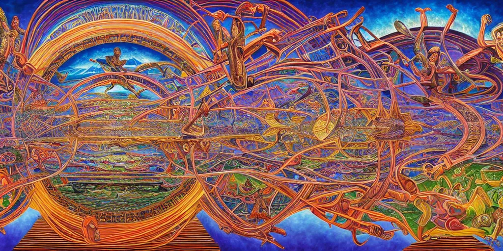 Image similar to memory palace, masterpiece composition, 8 k resolution, ultra fine illustration, art by alex grey and tokio aoyama, highly detailed,