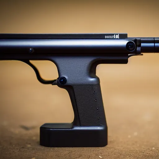 Image similar to an hd photograph, of a completely 3 d printed rail gun. 5 0 mm lens, f 1. 8.