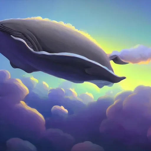 Prompt: digital painting, whale flying clouds, trending on artstation, by artem rhads chebokha