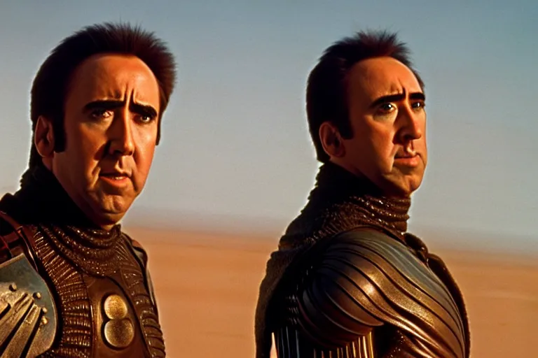 Image similar to Nicolas cage in dune high resolution still film