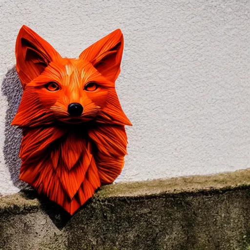 Image similar to Portrait photography of an Emerald fox sculpture with glowing orange eyes