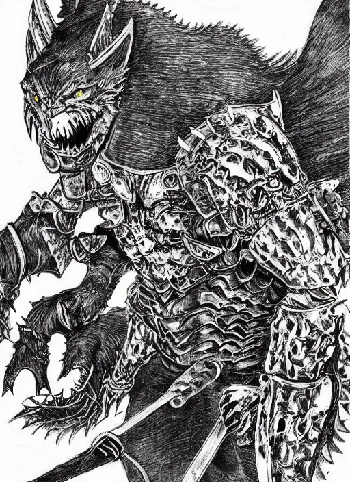 Image similar to demon wolf armored knight by kentaro miura