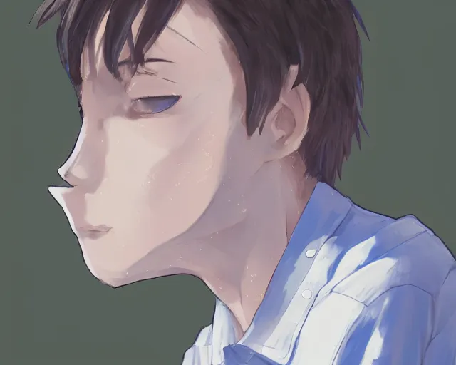 Image similar to boy looking at blue sky, wearing white shirt, facing away, low angle, sharp details, sharp focus, highly detailed, illustration, by pine ( ハイネ ) and 薯 子 imoko and 香 川 悠 作 and wlop and maya takamura, beautiful, trending artstation, pixiv, digital art