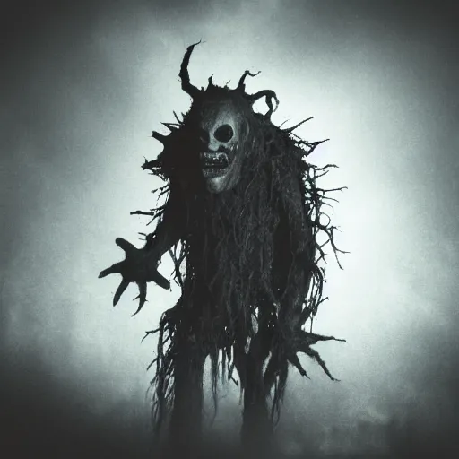 Image similar to monster in creepy scary nightmare atmosphere, realsitic