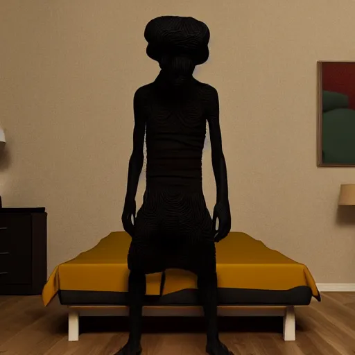 Image similar to sleep paralysis demon standing next to a bed first - person view photo - realistic