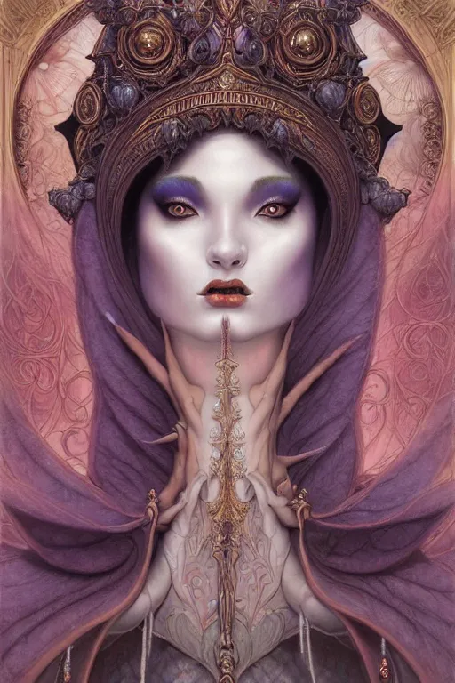 Image similar to symmetrical painting, a beautiful female god in dress, pretty, perfect face, elegant, ornate, luxury, elite, matte painting, by artgrem, by james jean, by brian froud, by wayne barlowe