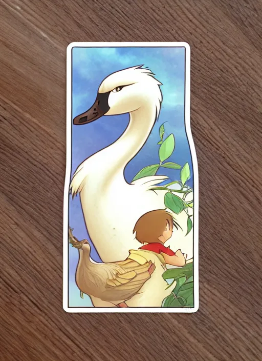 Image similar to cute goose sticker design, natural lighting, path traced, highly detailed, high quality, digital painting, by don bluth and ross tran and studio ghibli and alphonse mucha, artgerm