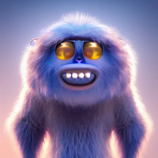 Prompt: yeti, expressive eyes, floating, rbc, radiolaria, protophyta, micro - organisms, center frame, symmetric, rim light, marine microbiology, bioluminescence, electric, fur, soft, concept art, intricate details, highly detailed, colorful, photorealistic, disney pixar, octane render, iridescent, anime