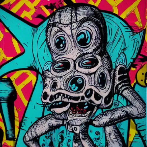 Prompt: scary little alien characters, a street art style multi - media collage by faile and patrick mcneil and patrick miller, lowbrow, pop culture, historic references, comic and cartoon references, pastel illustration designs